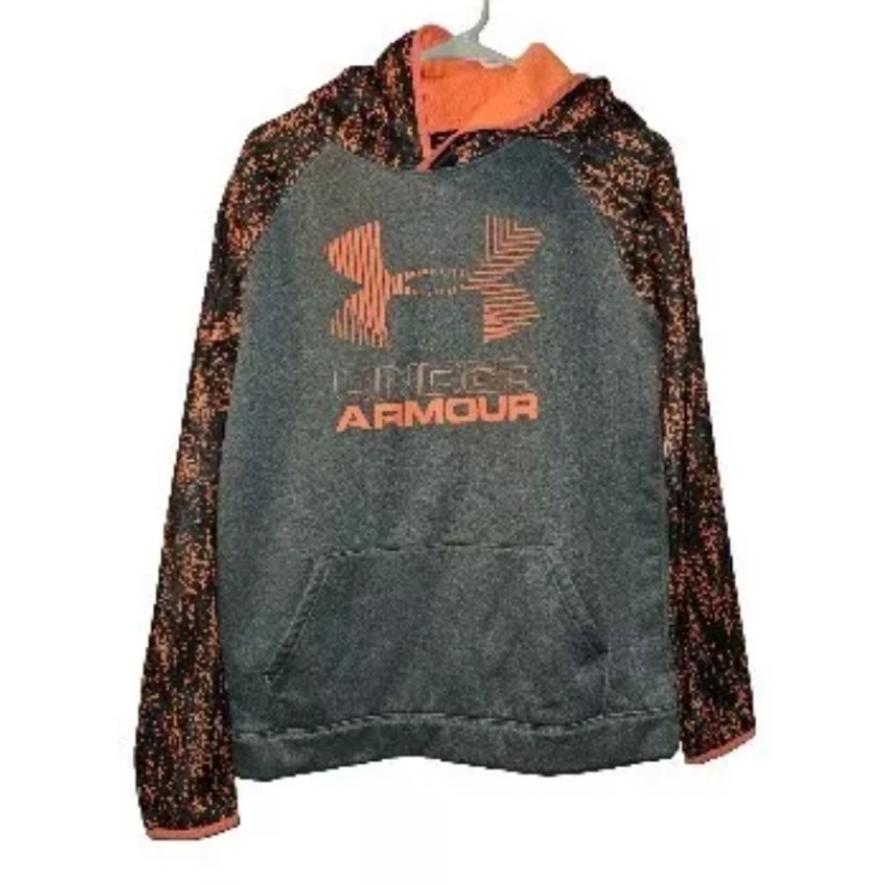 Under Armour Youth Boys Pullover Hooded Sweater Orange Grey CameoSize XL